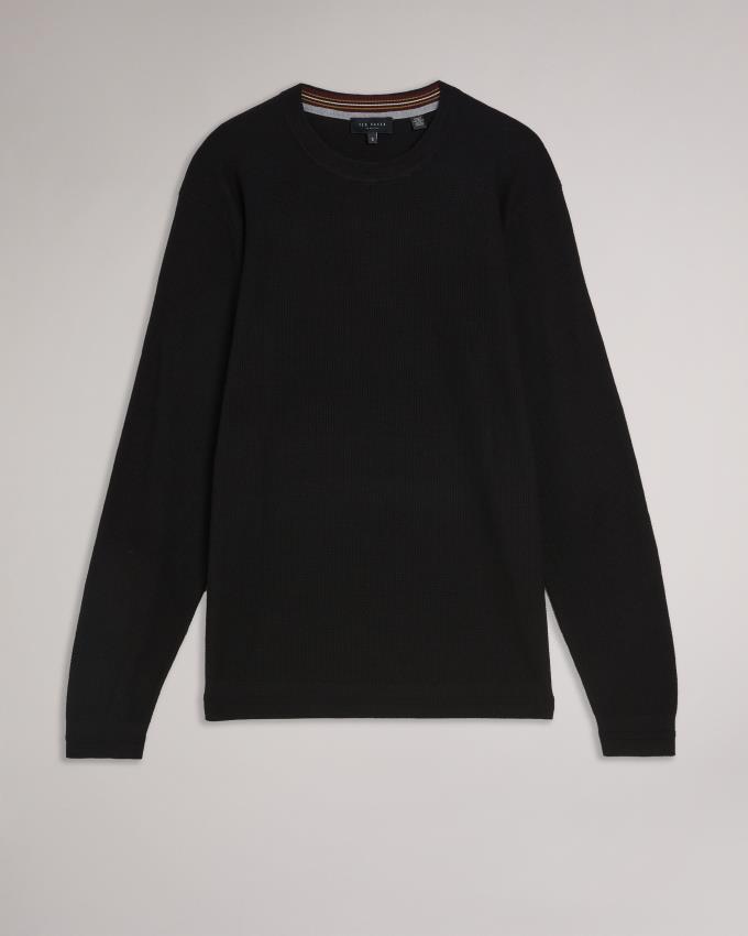 Pull Ted Baker Textured Crew Neck Noir Homme | XDV-64037019